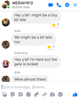  This is a screenshot from the group message I made with the extras. They all texted me around 11pm when they were supposed to get to the bar at 10:30 